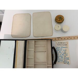 1960 vintage croc hard side make up case with jars, and mirror - no key
